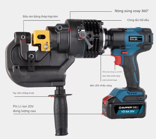 Thiết kế máy đột lỗ thủy lực Zupper ECH-20 bền chắc, dễ sử dụng