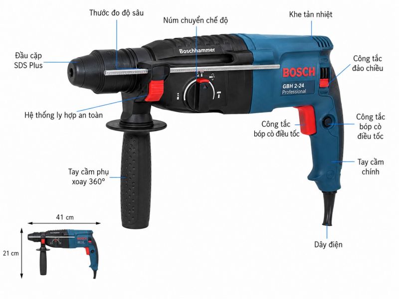 Cấu tạo của máy khoan bê tông Bosch GBH 2-24 DRE