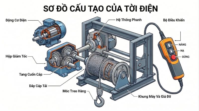 Cấu tạo của máy tời điện