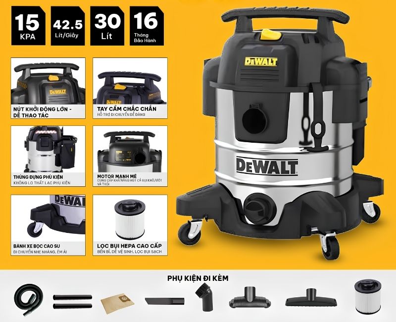 Máy hút bụi công nghiệp 3 chức năng 30 lít Dewalt DXV30SC