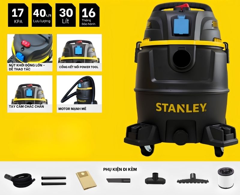 Máy hút bụi công nghiệp 4 chức năng 30 lít Stanley SXV19403PE-8AB