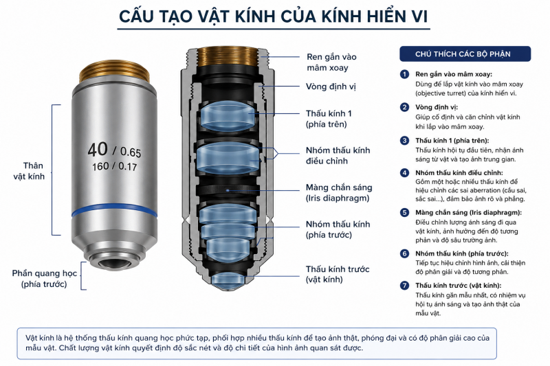 Cấu tạo cảu vật kính hiển vi