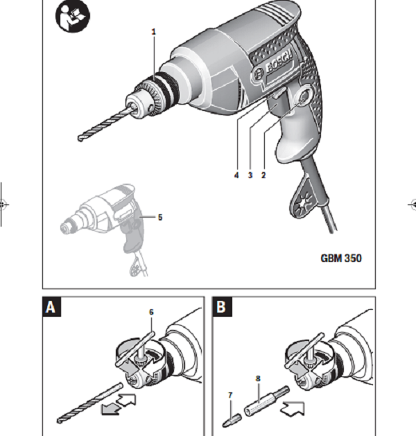 Các bộ phân của máy khoan Bosch GBM 350